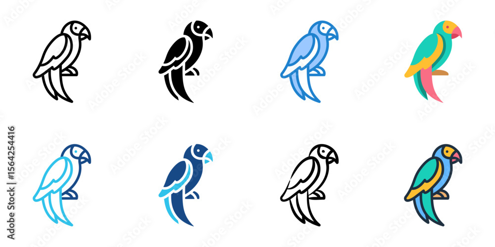 Poster parrot icon set multiple style collection