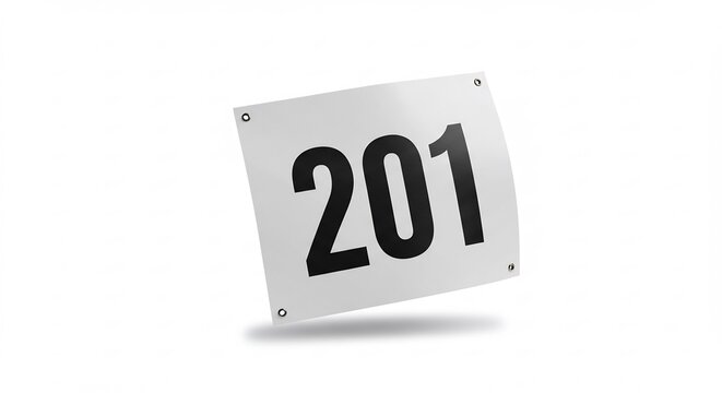 Clean white race bib number 201 floats subtly against bright background. AI Generated