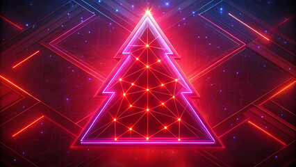 Neon christmas tree on abstract dark background. Vector illustration.