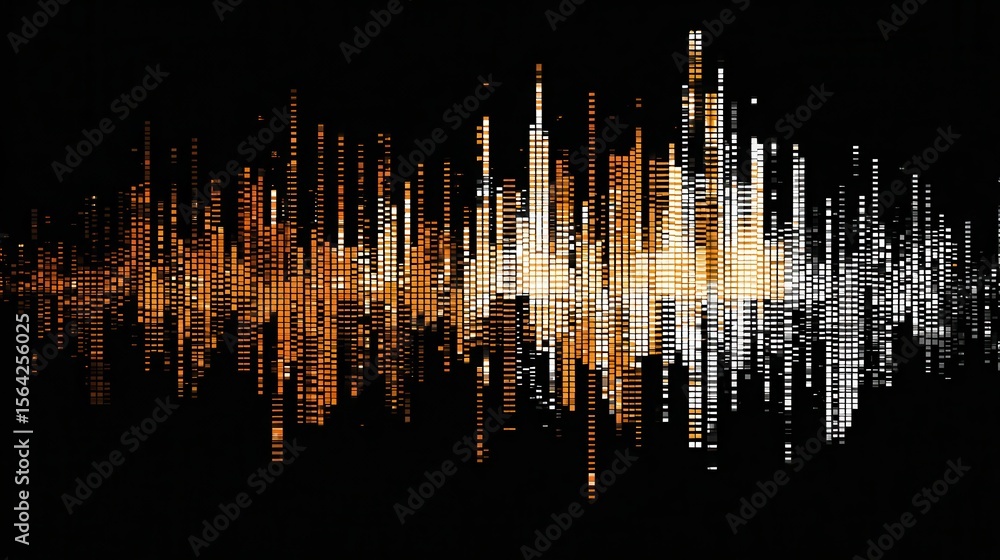 Poster abstract graphic design with a wave pattern of gold and white squares.