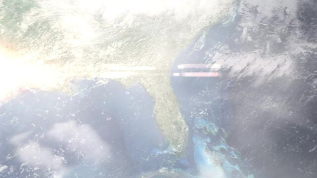 Earth zoom in from space and focus on Gainesville, Florida, USA. Background for travel intro or blog. Satellite view. 3D style Animation. Images from NASA.