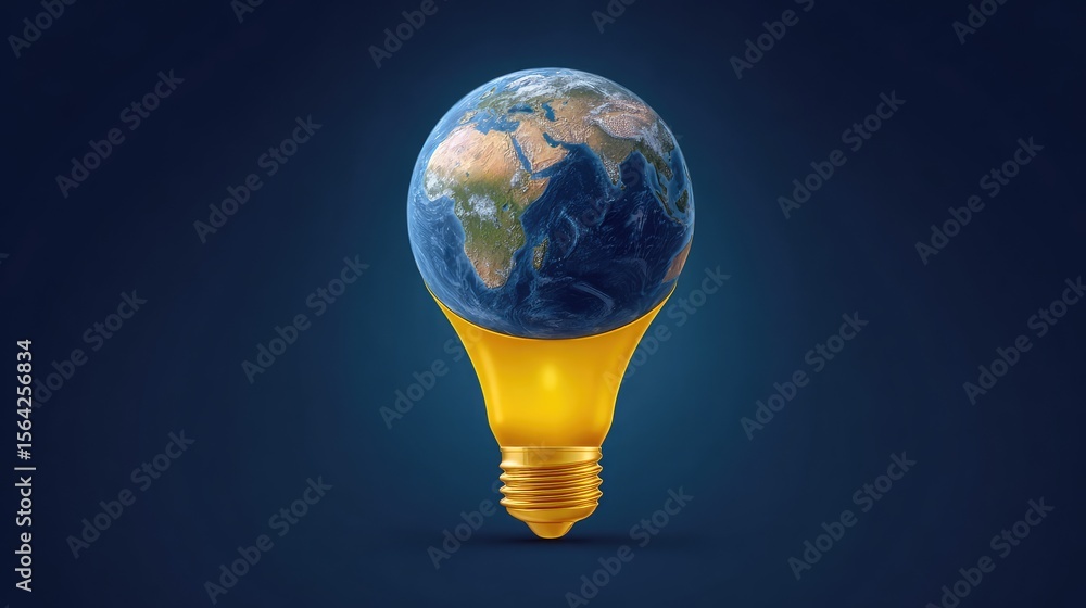 Poster earth floating above a glowing idea icon, symbol of innovative thinking to save the planet with spac