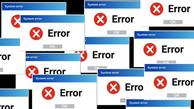 Multiple System Error Pop Up, Computer Crash Animation Error Message