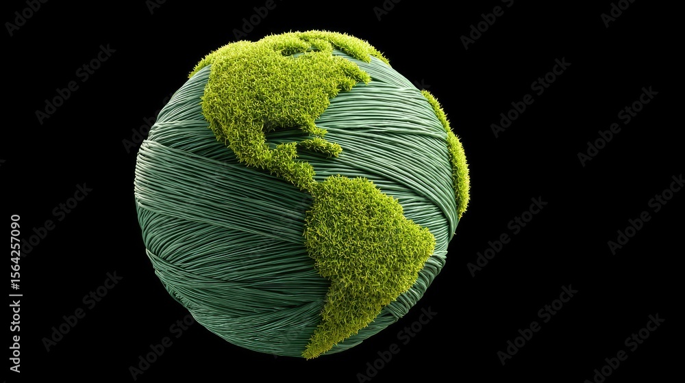Poster globe made of interwoven green threads, symbolizing the interconnectedness of conservation and ecosy