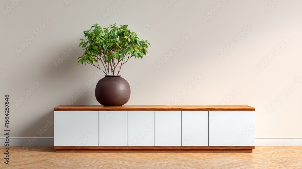 Poster modular wall cabinet setup with clean grid design in a minimalist living room, modern layout with co