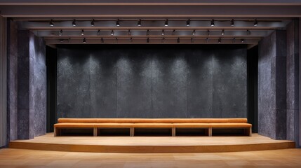 Modern lighting panel projecting subtle gradients onto stage walls, minimalist and architectural lighting concept with space