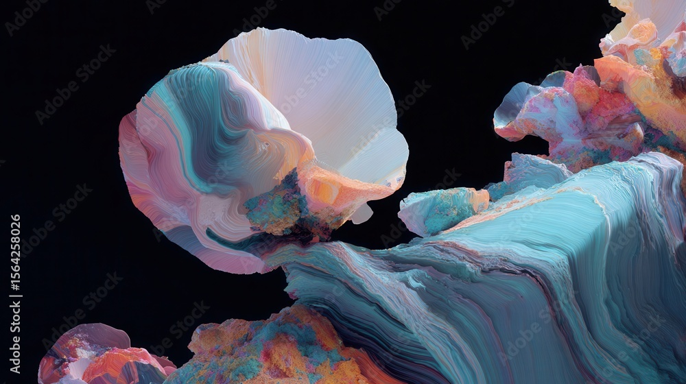 Poster abstract multicolored forms in layered shapes.