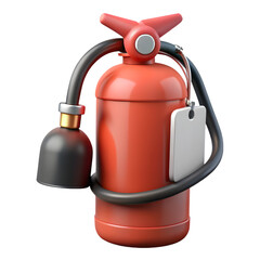 Red fire extinguisher with a blank tag isolated on transparent background