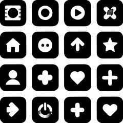 Flat Vector UI Icons – Minimalist Black and White Symbols for Interface Design