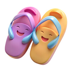 Cute smiling flip flops couple with happy faces isolated on transparent background