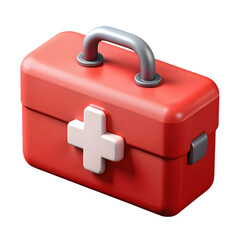 Red first aid kit with white cross symbol isolated on transparent background