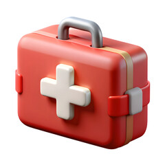 Red first aid kit with white cross symbol isolated on transparent background