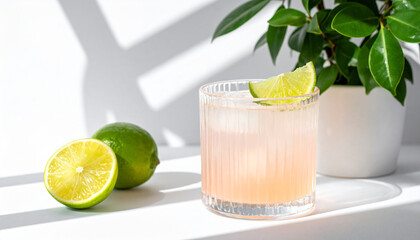 sliced lemon jus and mint on a wooden table outside.