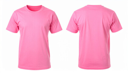 Vibrant pink t-shirt displayed from both front and back views in a studio setting