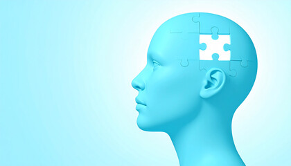 A blue human head constructed of jigsaw puzzle pieces is visible
