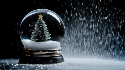 Whimsical snow globe animation: cascading snowflakes enveloping festive holiday scene - Powered by Adobe