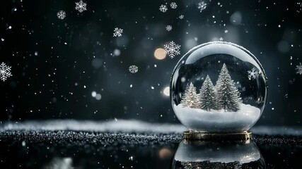 Enchanting snowfall over snow globe with christmas tree amidst magic snowflakes - Powered by Adobe