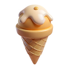 3d rendered vanilla ice cream cone with creamy topping isolated on transparent background