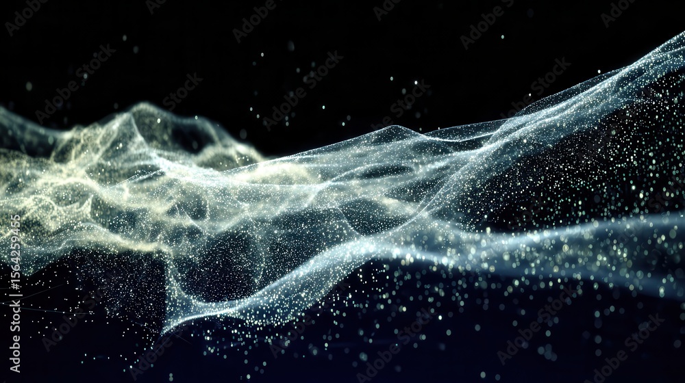 Poster abstract digital design with flowing particles.