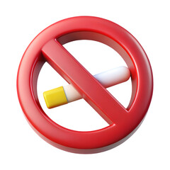 Red prohibition sign with cigarette symbol isolated on transparent background