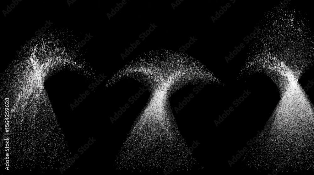 Poster abstract design of dispersed particles in dynamic motion.