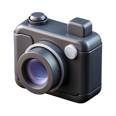 Modern black digital camera with lens isolated on transparent background