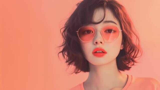 Dynamic expression of trendy young woman in sunglasses against vibrant background
