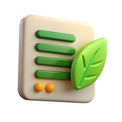 3d icon of a document with green leaf and bullet points isolated on transparent background