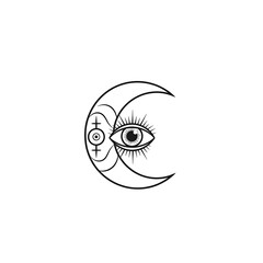 Mystical Crescent Moon with All-Seeing Eye &ndash; Line Art Illustration