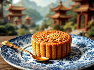 Traditional Moon Cake served on a plate