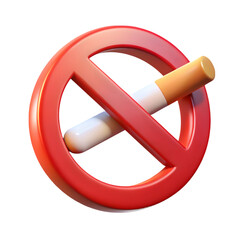 Red prohibition sign with cigarette inside isolated on transparent background