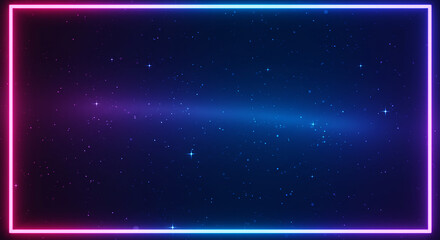 Fototapeta premium Celestial gateway a vibrant neon frame surrounds a shimmering galaxy inviting exploration and dreams under a starlit sky