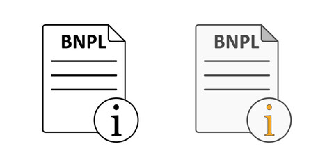 BNPL terms and conditions icon with document and info symbol, perfect for payment details, user information, and buy now pay later guidelines illustrations.