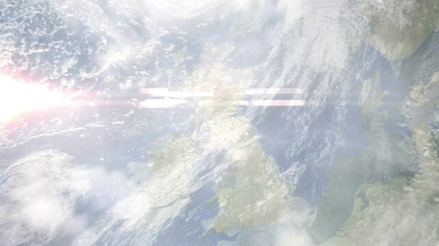 Earth zoom in from space and focus on Hamilton, Scotland, South Lanarkshire, Great Britain. Background for travel intro or blog. Satellite view. 3D style Animation. Images from NASA.