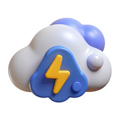 3d rendered cloud icon with yellow lightning bolt isolated on transparent background