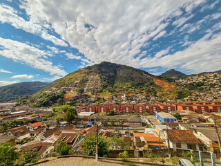 Buildings and houses in the city of Petr&oacute;polis with works to contain landslides on the mountain