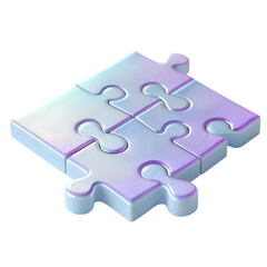 Obraz premium Four iridescent puzzle pieces connected together isolated on transparent background