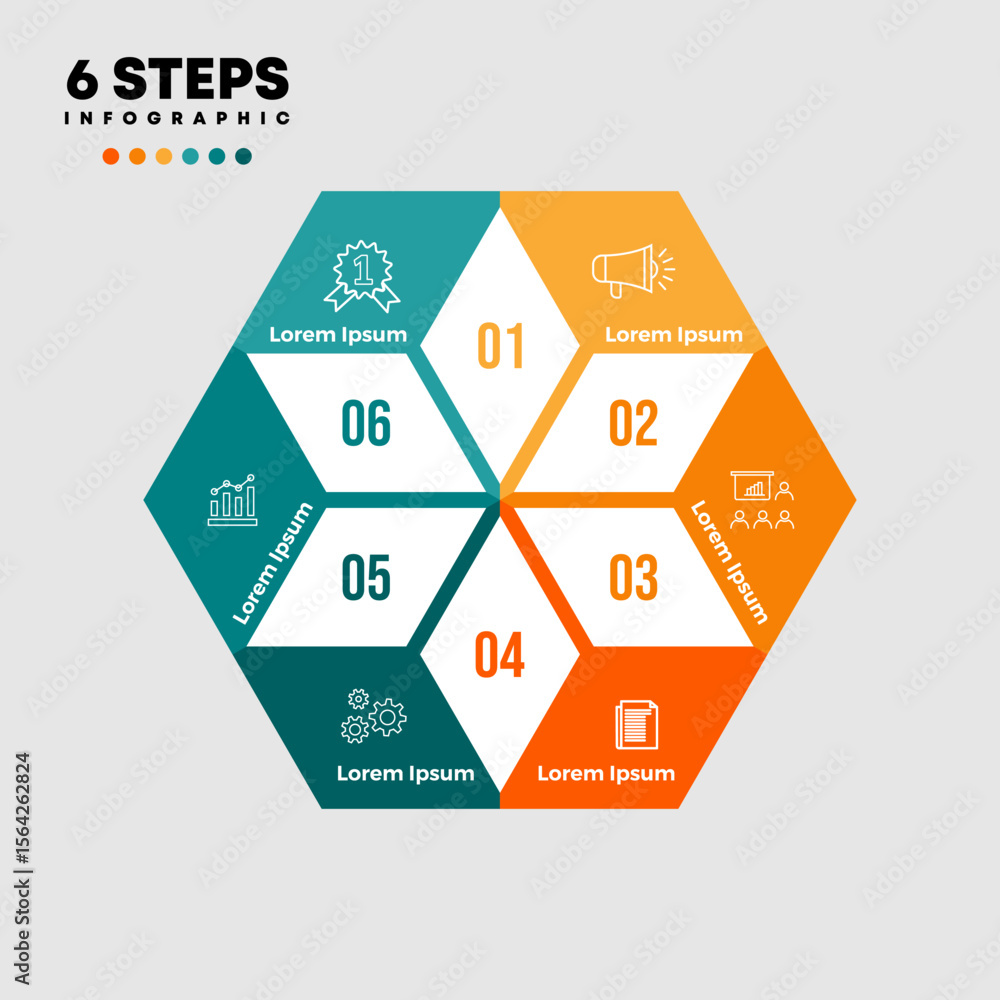 Poster venn diagram infographic circular with 6 options. hexagon chart that can be used for business analyt