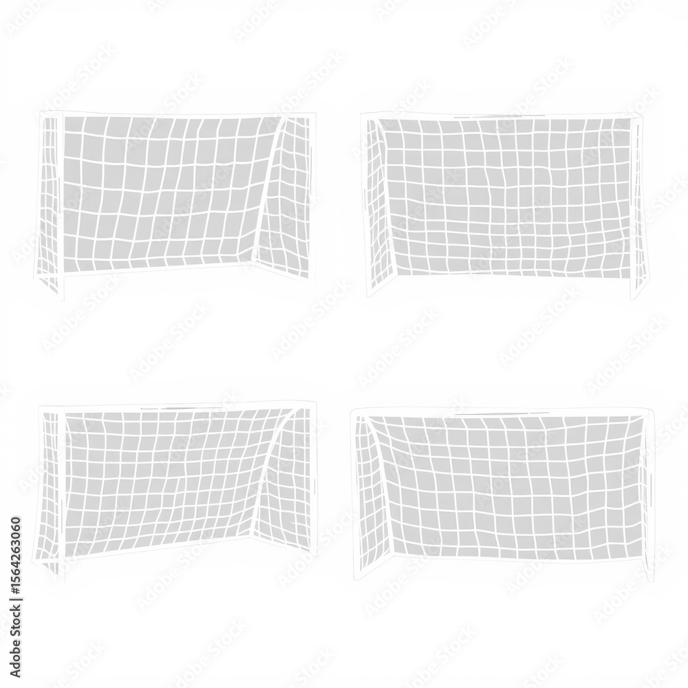 Poster four white soccer goals arranged in a square pattern on a plain white background in a simple design