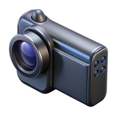 Modern digital camera with sleek metallic finish isolated on transparent background