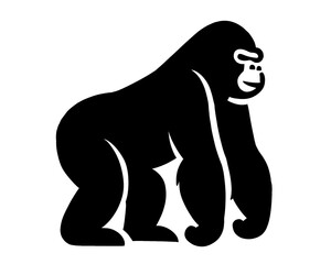 Gorilla silhouette, black gorilla vector illustration, isolated icon on white background
