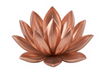 Polished copper lotus blossom, intricate petal details revealing delicate metallic craftsmanship on transparent backdrop
