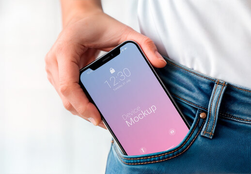 Smartphone Mockup Partially in a Pants Pocket