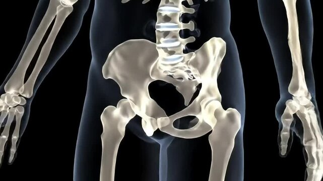 Anatomical View of Human Pelvis, Skeleton System and Bones structure, 3D Rendered with black background