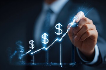 Business growth and investment: An image capturing the essence of business growth and financial investment, with a person drawing upward financial graph showing the growth