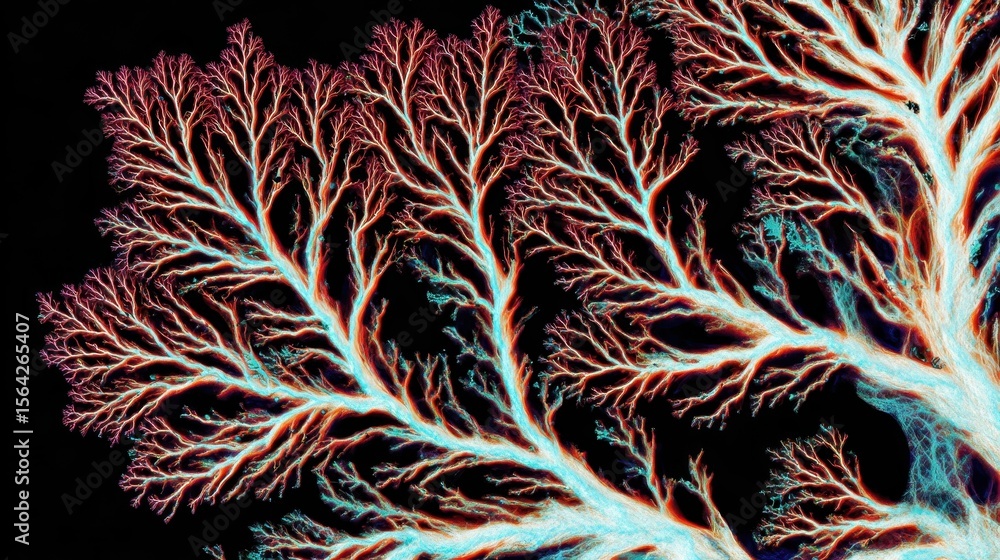 Poster intricate branching patterns in vibrant colors.