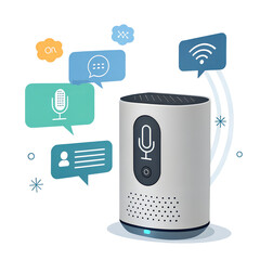 Smart Voice Assistant Device with Speech and WiFi Features isolated on white background 