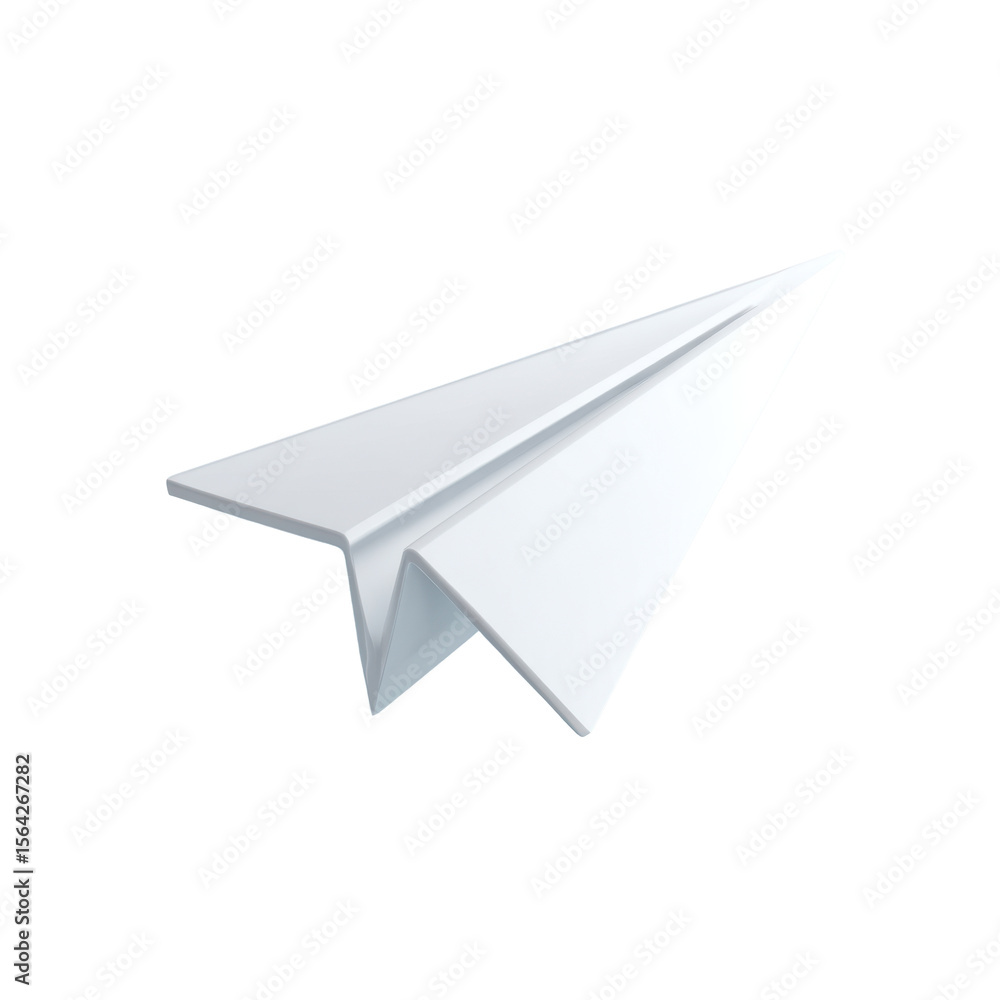 Poster a clean 3d icon representing a paper airplane in flight symbolizing sending emails and fast communic