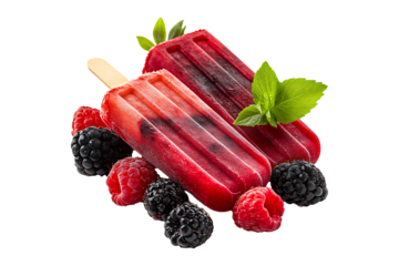 popsicles and berry fruits like strawberry cherry high quality realistic image