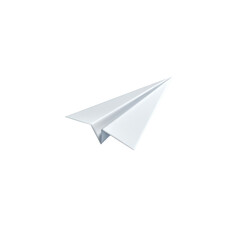 A simple white paper airplane is depicted in a 3D rendering on a transparent background suitable for digital communication and sending messages